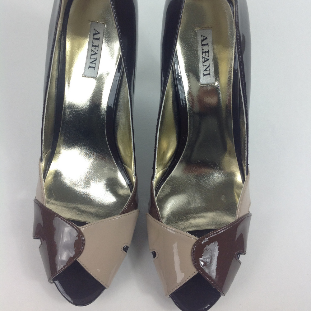 Alfani Brown and Taupe Platform Peep Toe Pumps